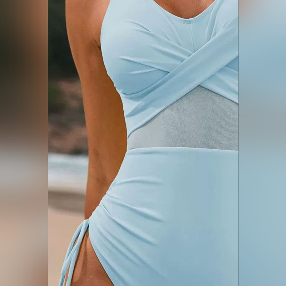 Elegant Blue Women's One Piece Swimsuit Plus Size Available - Picture 3 of 7